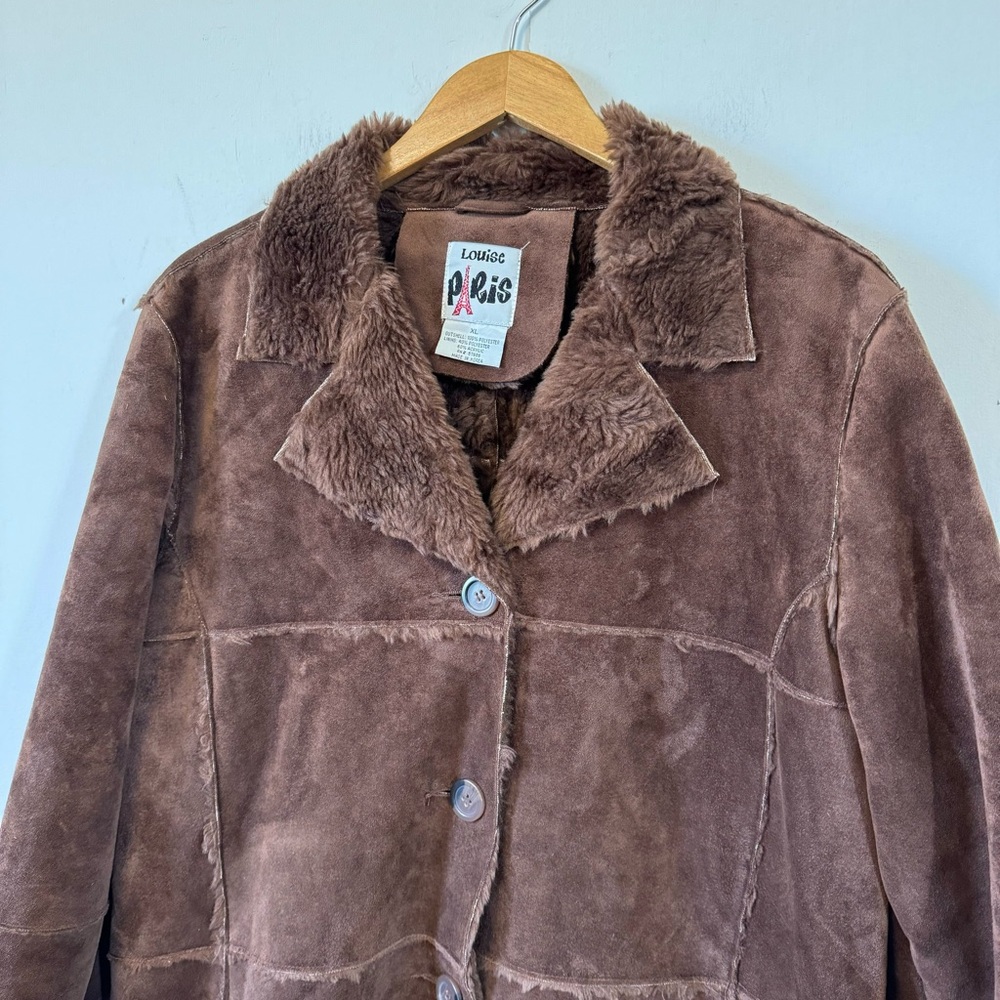 Vintage Y2K Faux Shearling Coat Penny Lane Chocolate Brown Jacket Womens XL - Picture 2 of 10